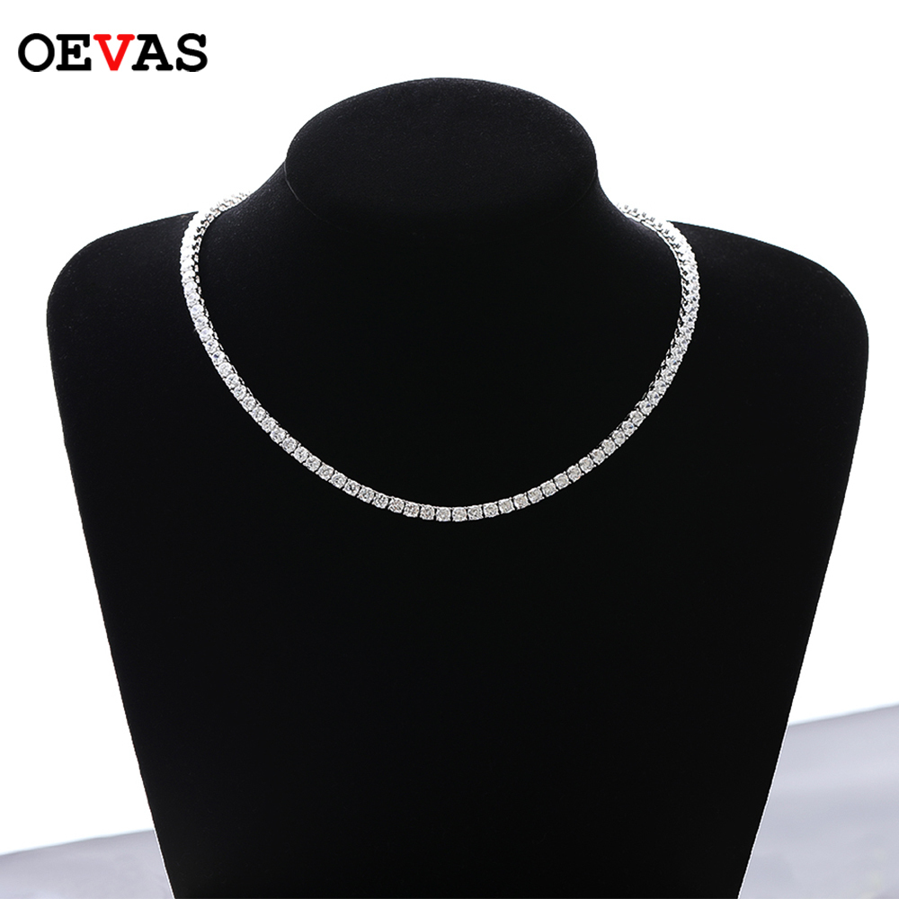 

Strands Strings OEVAS 100% 925 Sterling Silver Full 3mm4mm Luxury High Carbon Diamond Tennis Chains Necklace Sparkling Party Fine Jewelry Gifts 230313