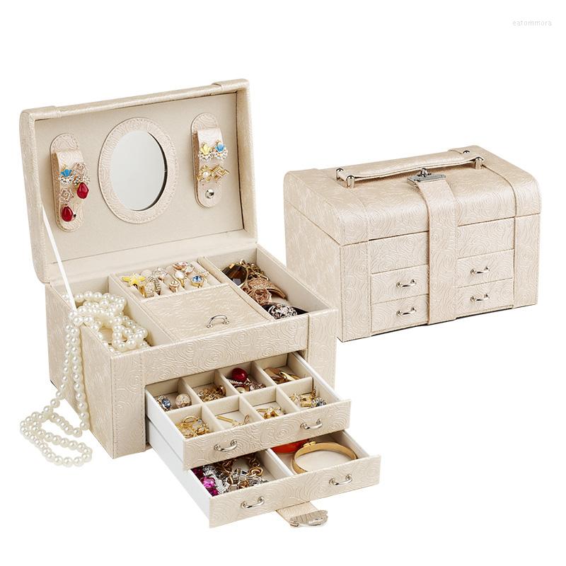 

Jewelry Pouches Fashion Leather Box Gift For Packaging Display Large Makeup Case Luxury Organizer 3 Layer