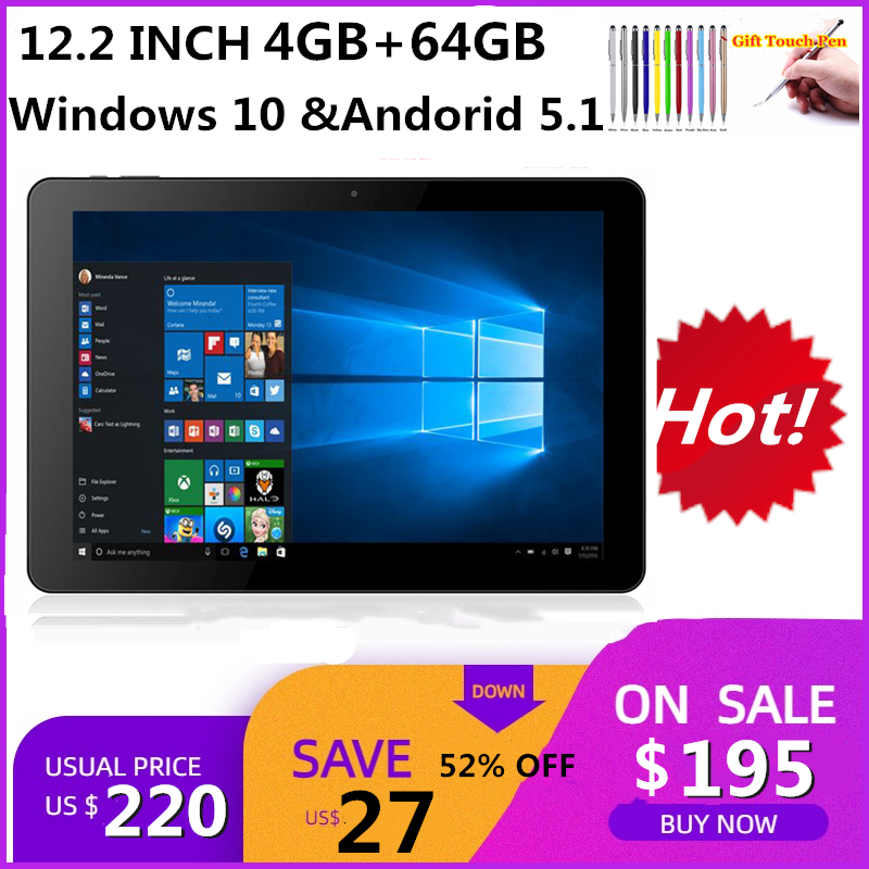 

12 INCH Tablet pc Dual OS 64 Bit CWI520 Windows 10 and Andorid 5.1 Two Cameras HDMI-Compatible X5 Z8350 CPU, Silver