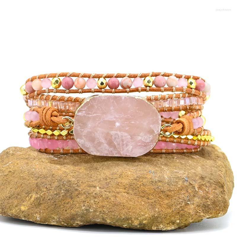 

Charm Bracelets Arrival 4Unik Natural Stone 5 Wraps Bracelet Handmade Pink Quartz For Women Drop