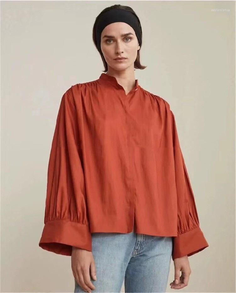 

Women' Blouses Women Shirt Retro Casual Comfort Rust Red Loose Balloon Sleeve