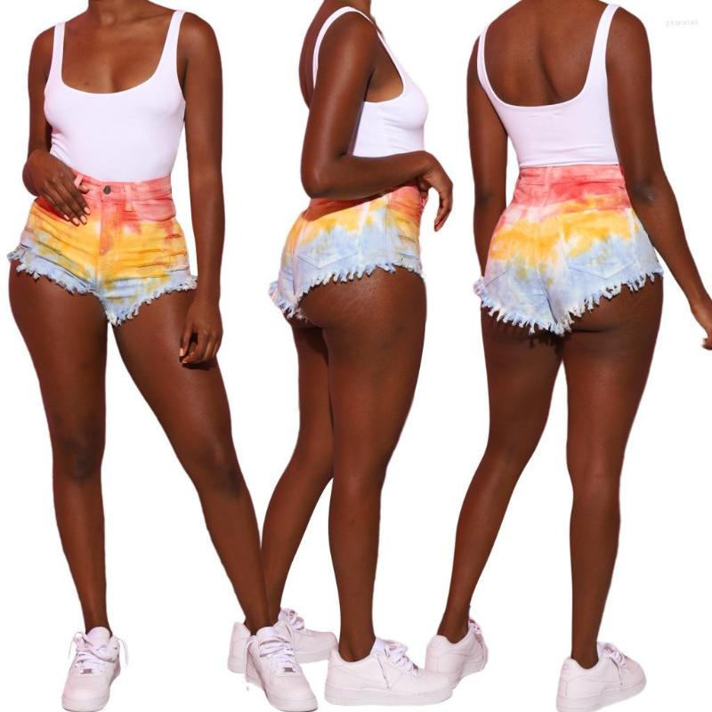 

Women' Jeans European And American Women' Fashion Slim Fit All-match Tie-dye Irregular Stretch Mom Denim Shorts, Multicolor