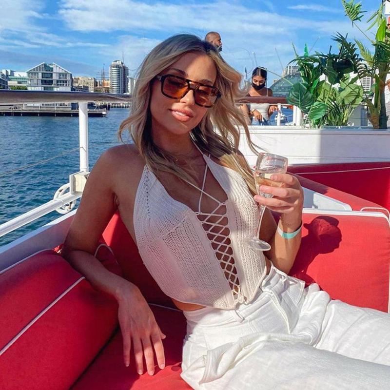 

Women' Tanks Euphoria Maddy Same Style Black Green Hollow Knit Suspenders Girl Vest Sexy Lace Up Sling Tank Women Trend Club Seaside Tops, Beige