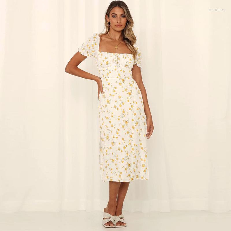 

Party Dresses Floarl Print Long Dress Vintage Square Collar Puff Sleeve Split Sheath Midi For Holiday Sweet Summer Women' 2023, Picture shown