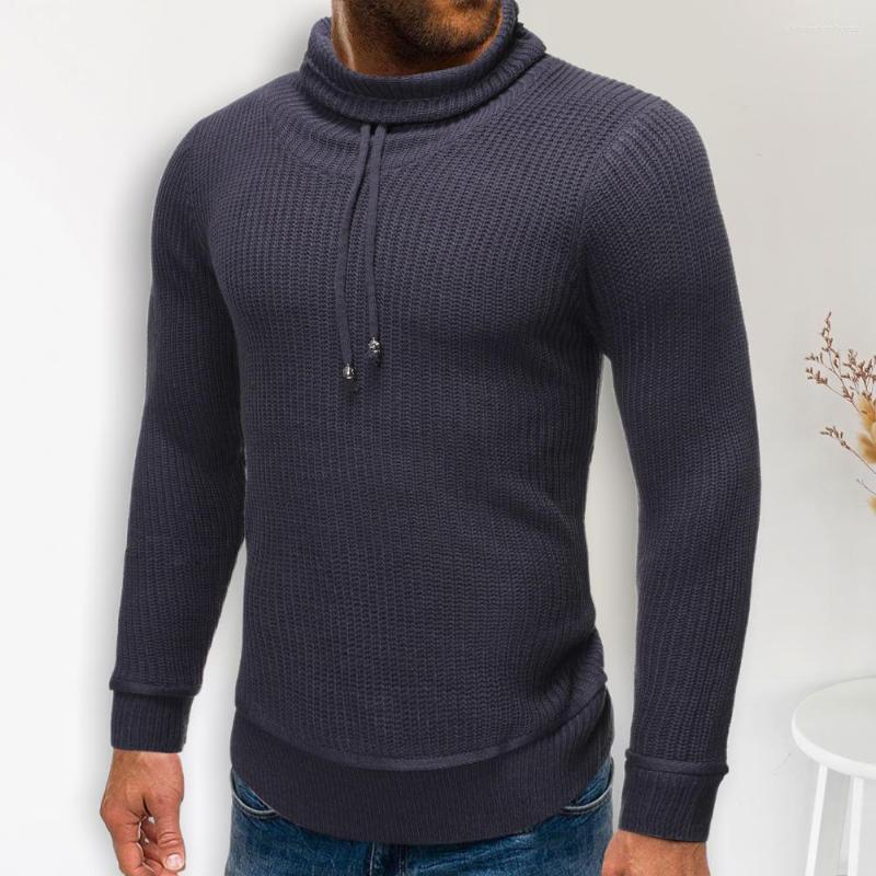 

Men's Sweaters 2023 Men Winter Sweater Pullover Piled Neck Soft Elastic Keep Warm Long Sleeves Drawstring Spring Male Clothes, Black
