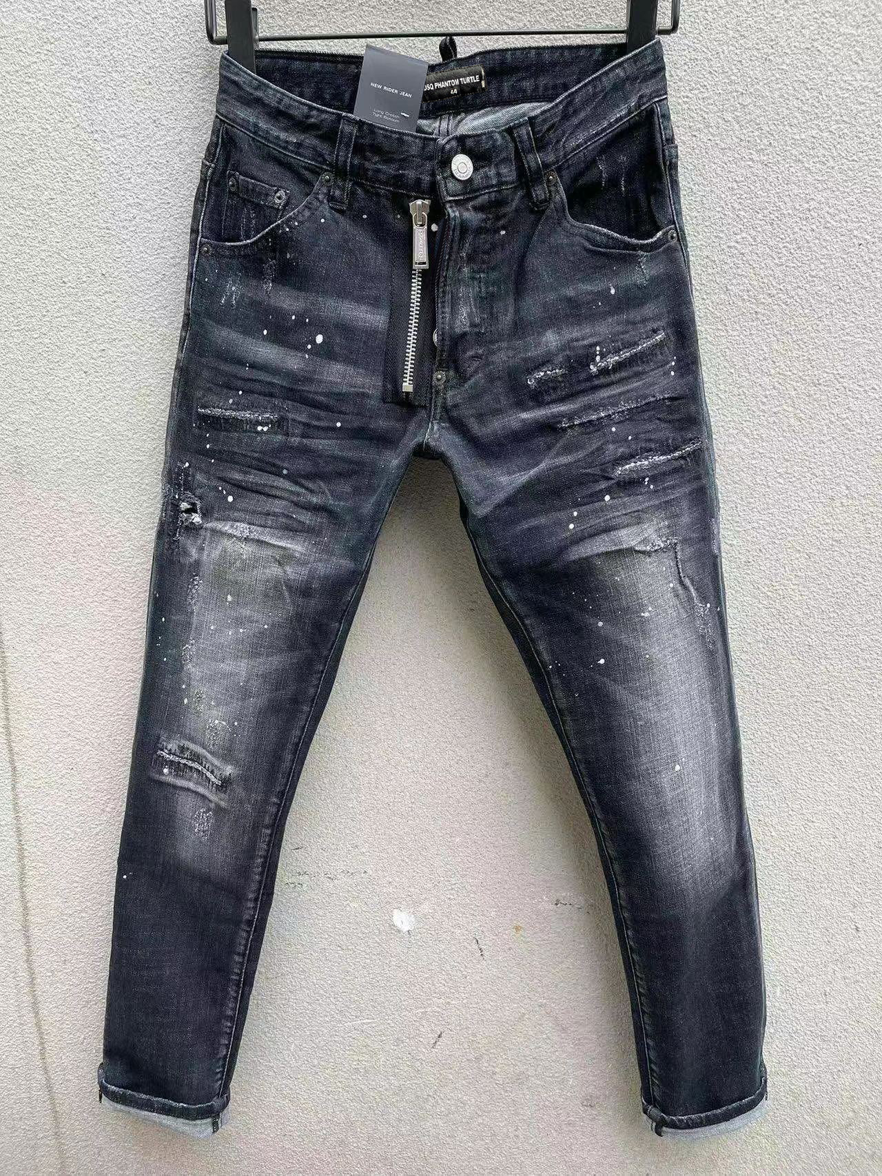 DSQ PHANTOM TURTLE Jeans pour hommes Classique Mode Homme Jeans Hip Hop Rock Moto Mens Casual Design Ripped Jeans Distressed Skinny Denim Biker J