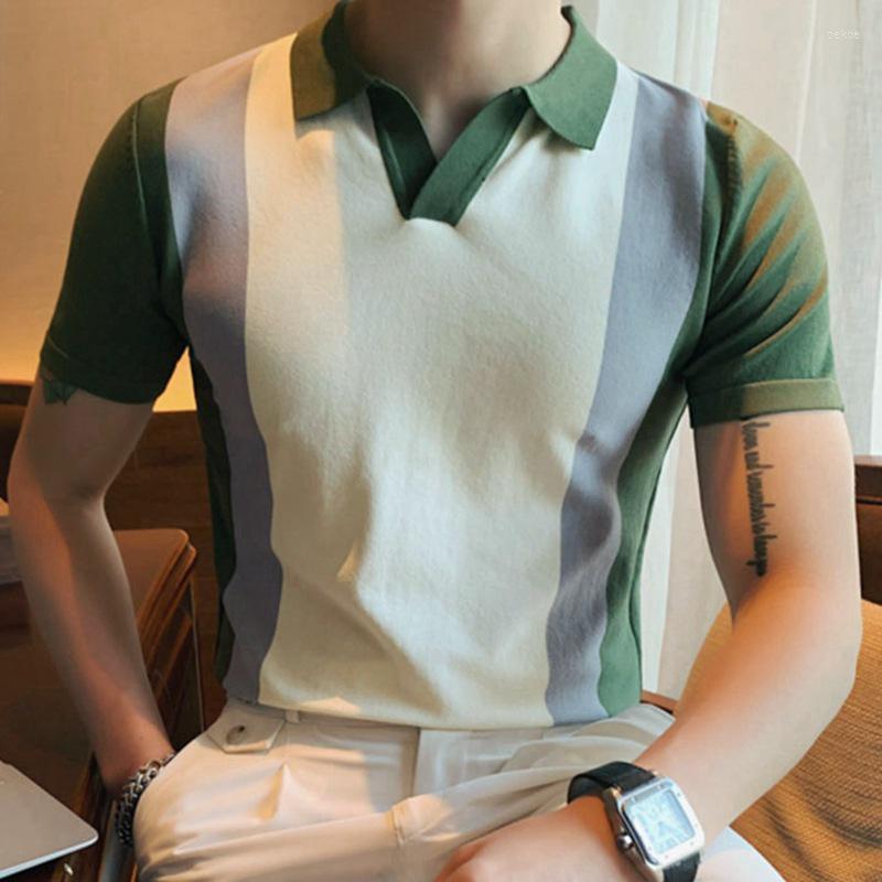 

Men's Polos Fashion Color Stitch Polo Shirt Men Streetwear Casual Short Sleeve Summer Pullover Tee 2023 Spring Mens Lapel T Tops, 01 green