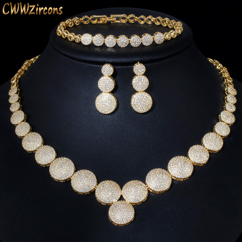 

Wedding Jewelry Sets CWWZircons Top Quality Cubic Zircon Dubai Gold Color Necklace Set for Women Evening Party Dress Accessories T349 230313