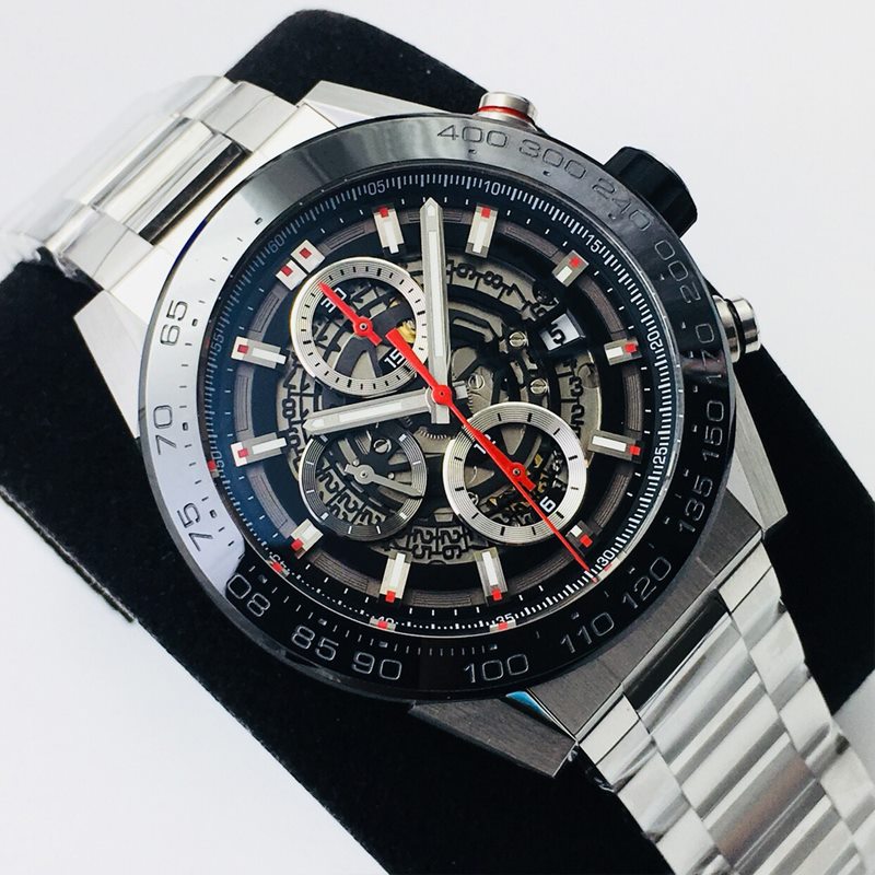 

2023 watch luxury mens Skeleton Watches Black ceramic bezel 45mm 904L Stainless Steel Case ETA Automatic movement chronograph function waterproof with box, 03 with box and papers