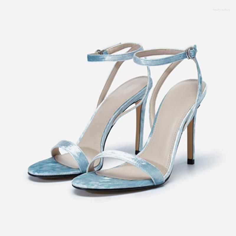 

Sandals Light Blue Velvet Women 2023 Prom Pumps Chic Designer High Heels Summer Sandalias Femininos Black Dress Working, 7.5cm heel height