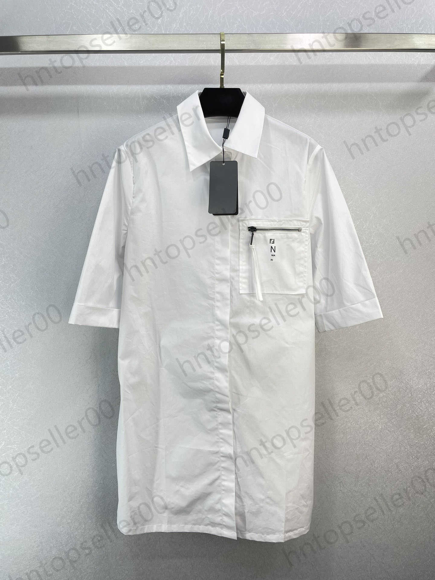 

Womens Designer White Blouses Summer Spring Letter-printed Fashionable Casual Loose Versatile Shirt With Classic Zip Pocket Design Anti-wrinkle Cotton Fabric