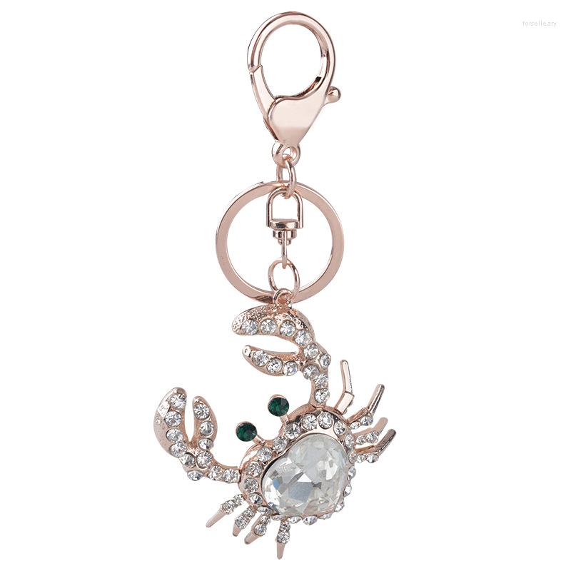 

Keychains Metal Cute Heart-body Crab KeyChain Key Ring Bag Pendant Pretty Rhinestone-Crystal Sea Insect-Animal Chains Keyrings Women