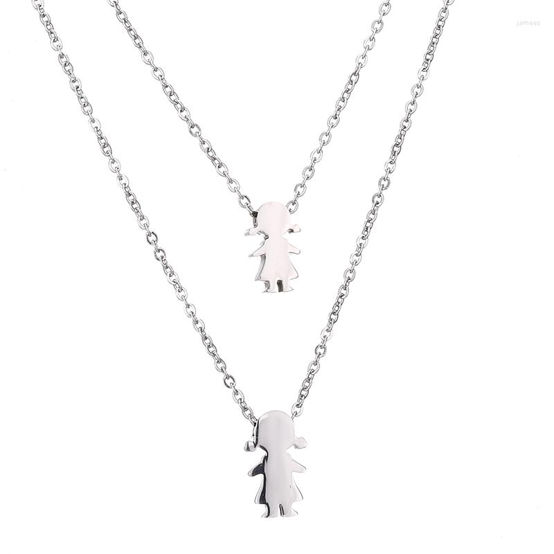 

Chains Stainless Steel Girls Pendant Chain Necklace Women Men Gold Silver Color Mama Family Necklaces Jewelry Double Layer