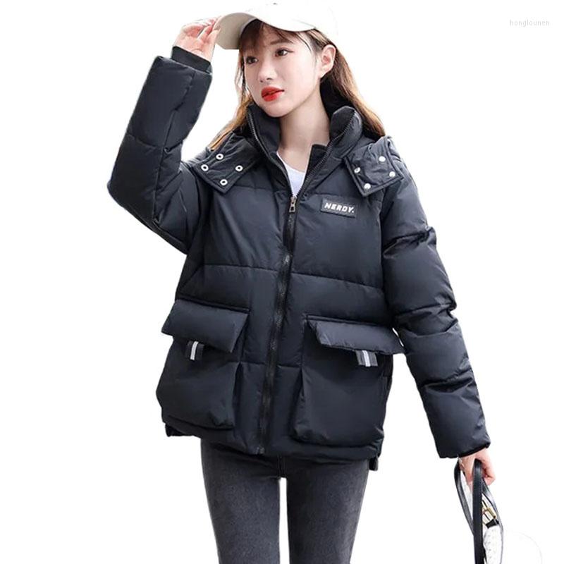

Women's Trench Coats Down Cotton Padded Jacket Women Parka 2023 Winter Loose Long Sleeve Hooded Thick Warm Parker Female Student Outerwear, White