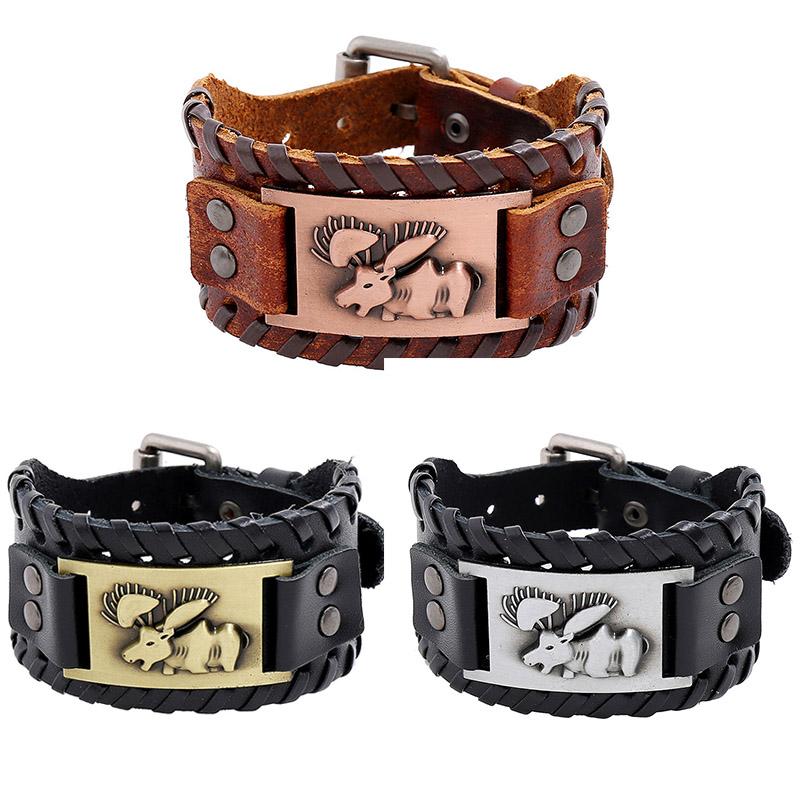 

Tennis Bracelets Antique Silver/Bronze Braided Genuine Leather Cute Animals Pattern Cuff Bangles Wrist Jewelry Accessories