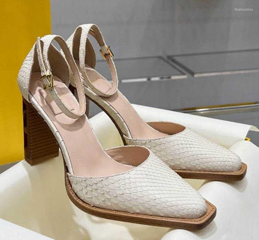 

Sandals Spring And Summer 2023 Baotou Genuine Leather Muller Fashion Show Shaped Heel Hollow Women's Shoes, Dark khaki