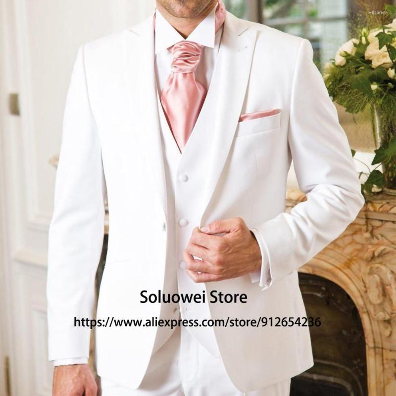 

Men's Suits Fashion White Slim Fit Mens For Groom Wedding Peaked Lapel Tuxedo 3 Piece Jacket Vest Pants Set Formal Party Prom Blazer, Beige