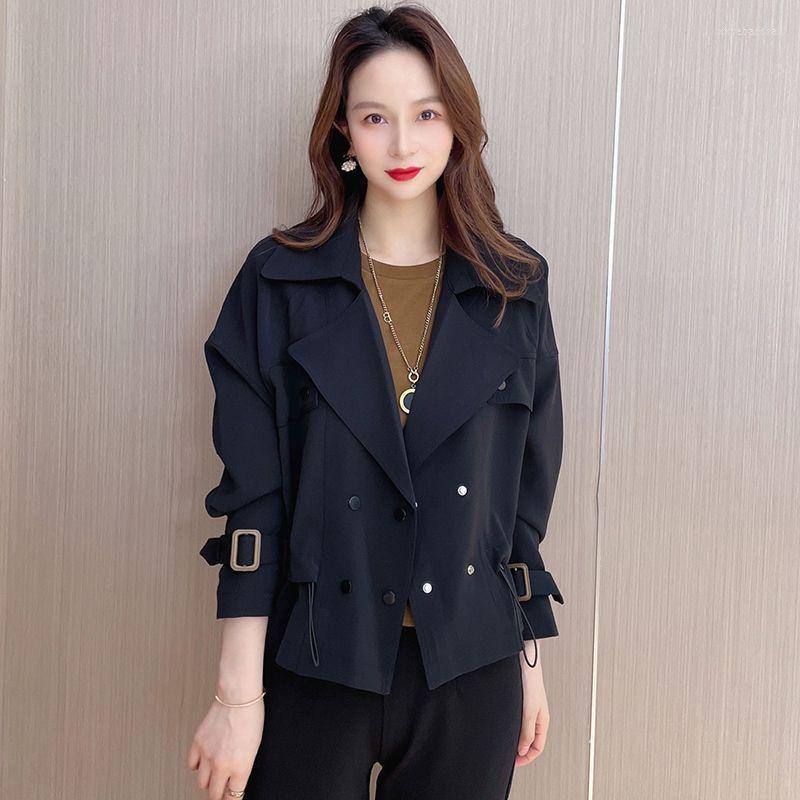 

Women's Trench Coats 2023 Spring Autumn Fashion Coat Women Full Sleeves Vintage Windbreaker Jacket Short Outerwear Female Tops R2471, Black