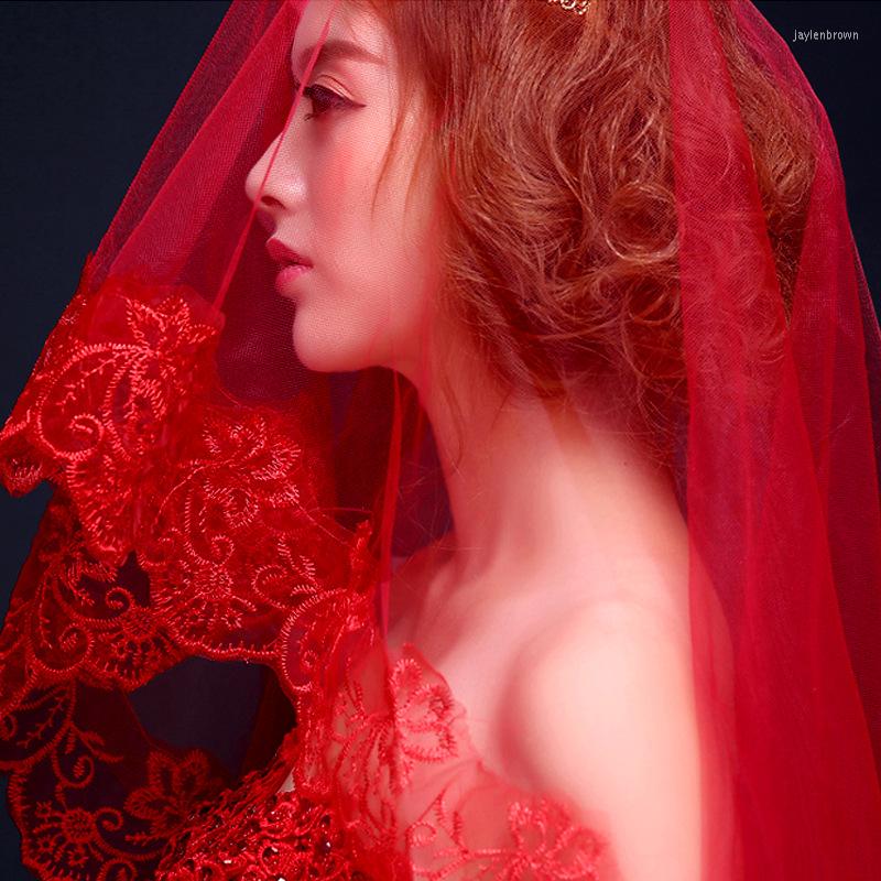 

Headpieces Bridal Veil Wedding Red Korean Single Lace Dress Accessories Long Trailing
