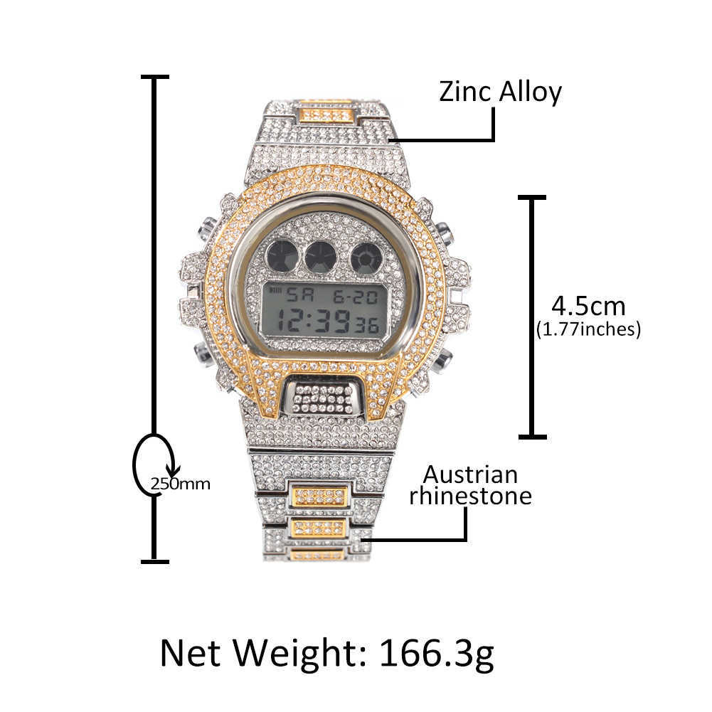 

Watch Hip hop watch full drill electronic time display fashion design high-end men's Watch, Gold