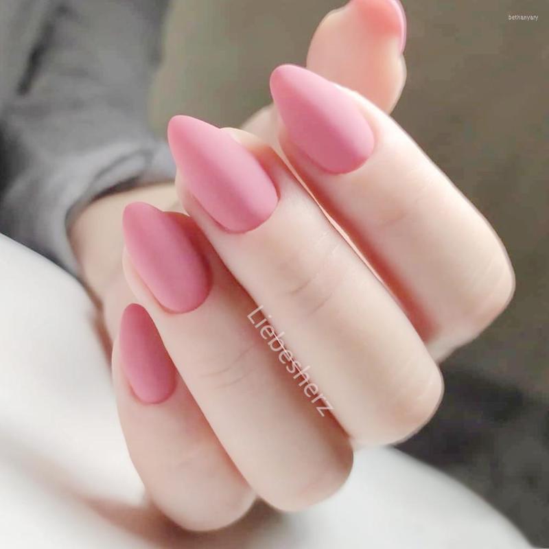 

False Nails 24Pcs Matte Dim Pink Press On Fake With Jelly Glue Artificial Short Stiletto DIY Finger Manicure Tool, 12-907y
