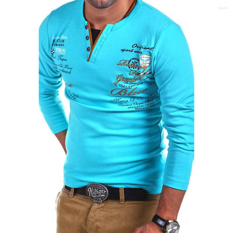 

Men's T Shirts ZOGAA Fashions Top Men Clothes 2023 Shirt Long Sleeve Personality Cultivating Printing Cotton T-shirts, Sky blue