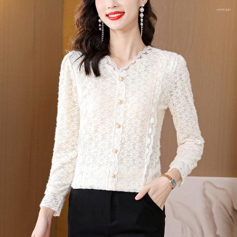 

Women' T Shirts Cardigan Shirt Female 2023 Autumn And Winter Underlay Fashion Lace Versatile Sweet Warm Tops, Black