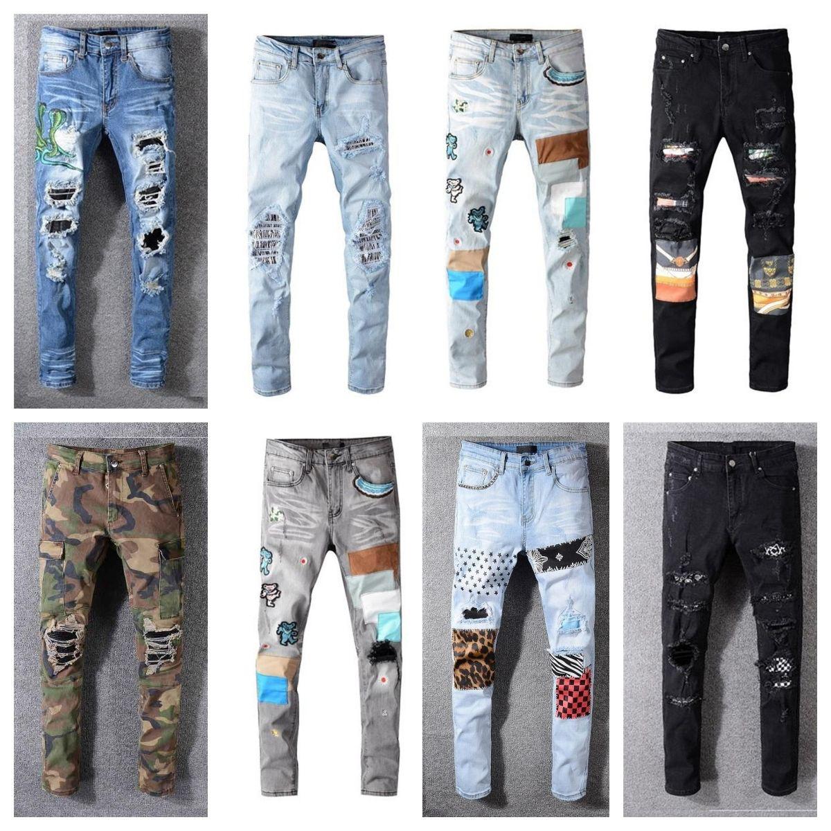 

Europe and the United States designer men's jeans faux old motorcycle biker rock slim hole letters quality brand hip-hop jEr