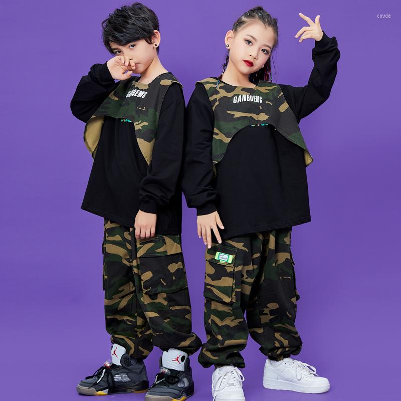 

Stage Wear Kids' Camouflage Street Dance Clothing Girls Hip-Hop Performance Costume Boys Sport Concert Outfit Long Sleeves DNV15790, Vest-tops-pants