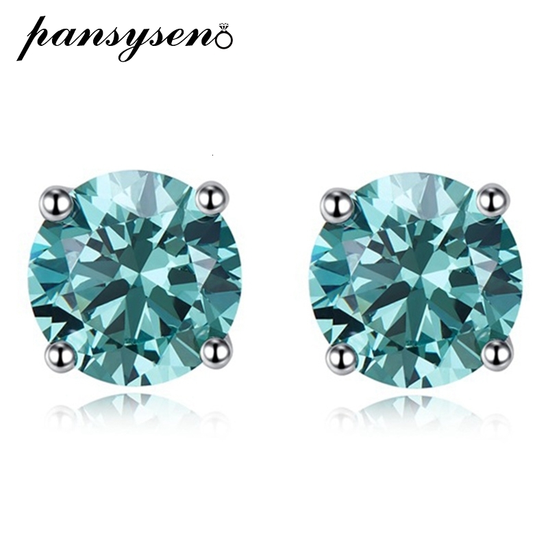 

Charm PANSYSEN Sparkling 925 Sterling Silver 2CT 8MM Round Cut Blue Green High Carbon Diamond Gemstone Stud Earrings Fine Jewelry Gift 230313