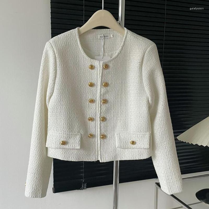 

Women' Jackets Autumn Double-Breasted Metal Buckle Small Fragrance Wind Short Jacket Women Elegant Temperament Slim Outwear S479, Beige