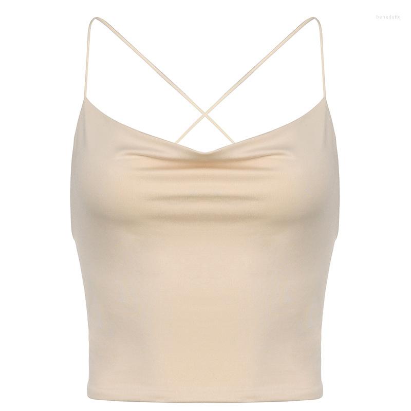 

Women' Tanks Sexy Halter Neck Strap Bow Vest Stretch Tight Crop Top, Beige