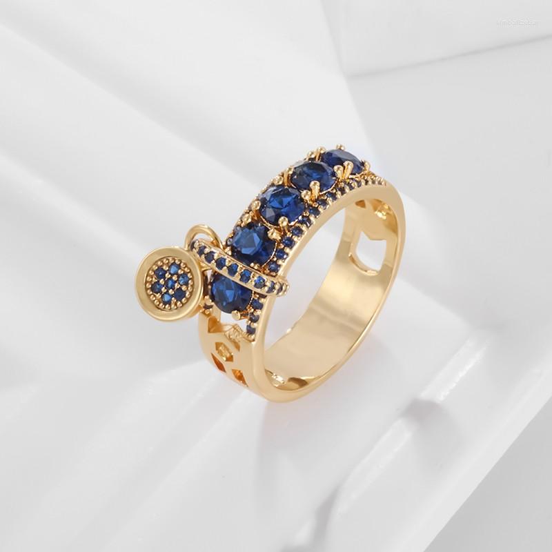 

Wedding Rings Delicate Sparkling Disc Inlaid Blue Zircon Crystal Ring Ladies Fashion Luxury Engagement Jewelry Gift