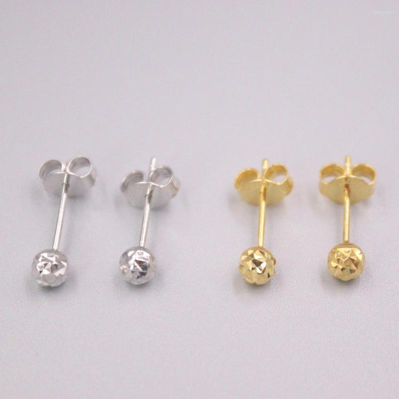 

Stud Earrings Au750 Real Solid 18K Yellow / White Gold Woman Luck 4mmW Carved Ball