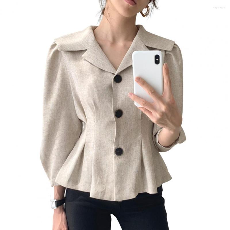 

Women's Blouses Trendy Office Shirt Lapel Dressing Up Slim Fit Lady Long Sleeve Buttons