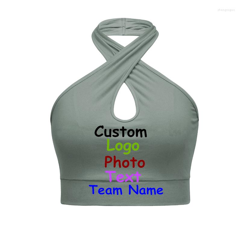 

Women' Tanks Custom LOGO Fashion Thread Hanging Neck Wipe Chest Solid Color Hollow Out Women' Vest Spring Summer Bare Midriff, Black