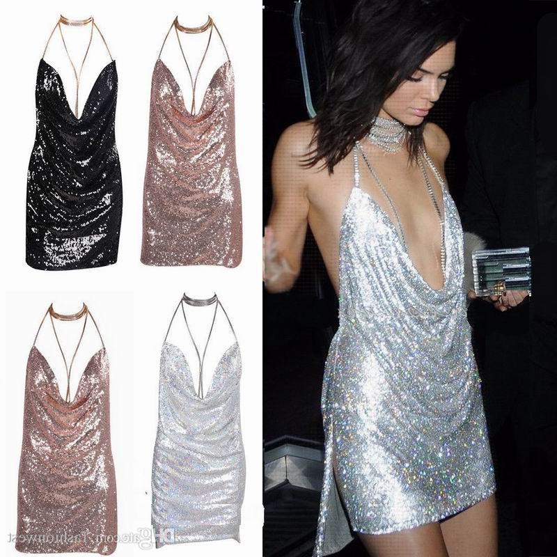 

Casual Dresses Cocktail Dresses Sexy Elegant Womens Backless Sequin Dress Ladies Kendall Chain Choker Slip Dress Evening Party Prom Gow Bqfq, Gold