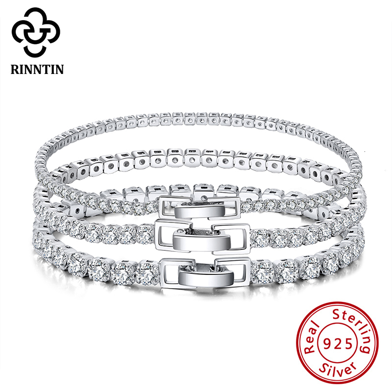 

Charm Bracelets Rinntin 925 Sterling Silver Tennis For Women Luxury 2mm 3mm 4mm Cubic Zirconia Shiny Jewelry SB91 230313