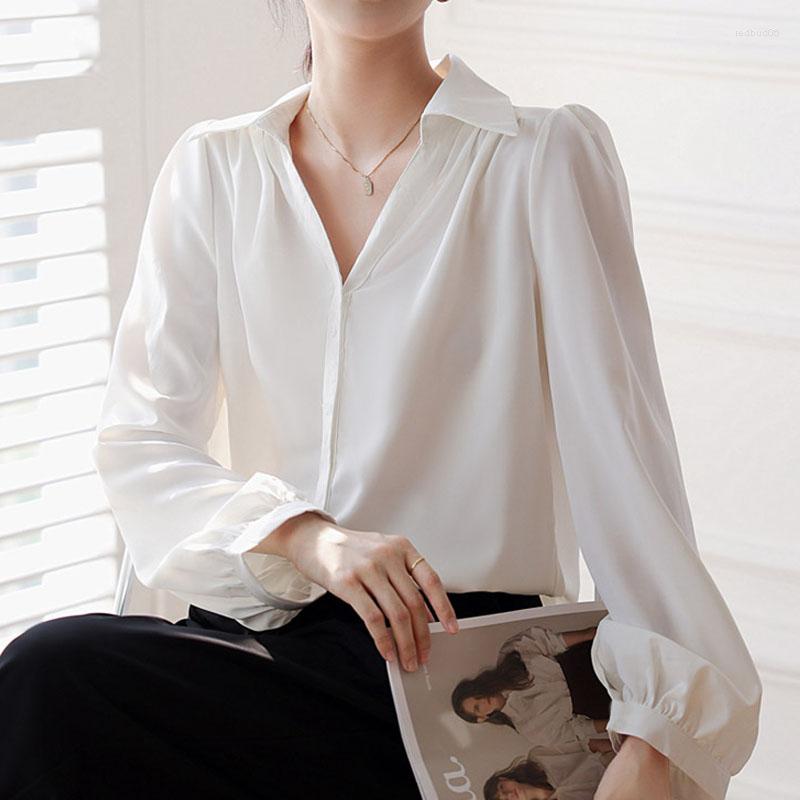 

Women' Blouses Blusas Femininas Elegantes 2023 Fashion Clothing Femme White Long Sleeve Shirt Women' Top V-neck Bubble Chiffon Blouse, Green