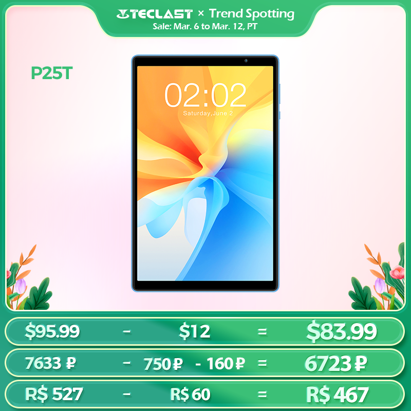 

Teclast P25T Android 12 Tablet PC 10.1 inch IPS 4GB RAM 64GB ROM Wi-Fi 6 BT5.0 Type-C A133 Quad Core Dual Cameras, Blue