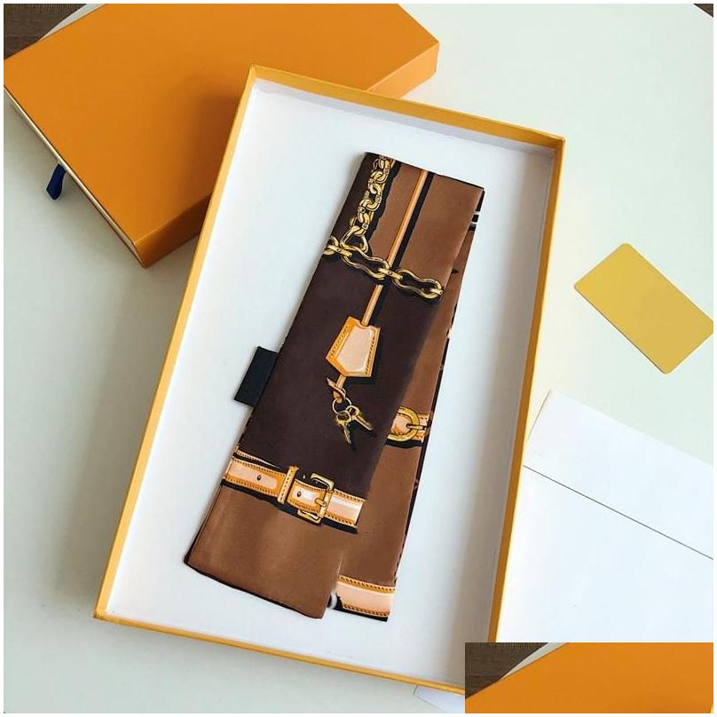 

Scarves Designer Letters Print Floral Silk Scarf Headband For Women Fashion Long Handle Bag Paris Shoder Tote Lage Ribbon Head Drop Dh7Ic