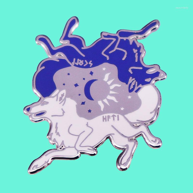 

Brooches Magic Sun Moon Wolf Cartoon Brooch Interesting Metal Enamel Badge Collect Denim Jacket Backpack Pin Given Friends And Fans Gifts
