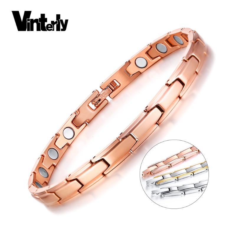 

Link Bracelets Vinterly Energy For Women Rose Gold Color Chain Stainless Steel Bracelet Power Magnet Health Femme