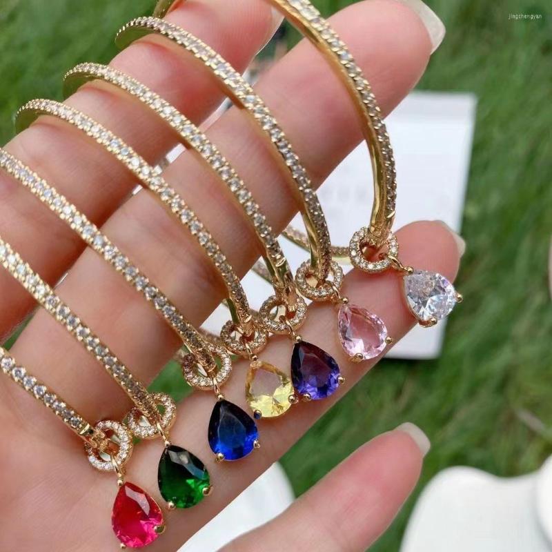 

Hoop Earrings 3Pairs Fashion Cubic Zirconia Huggie For Women Brass Gold Plated Colorful CZ Stone Drop Square Earring