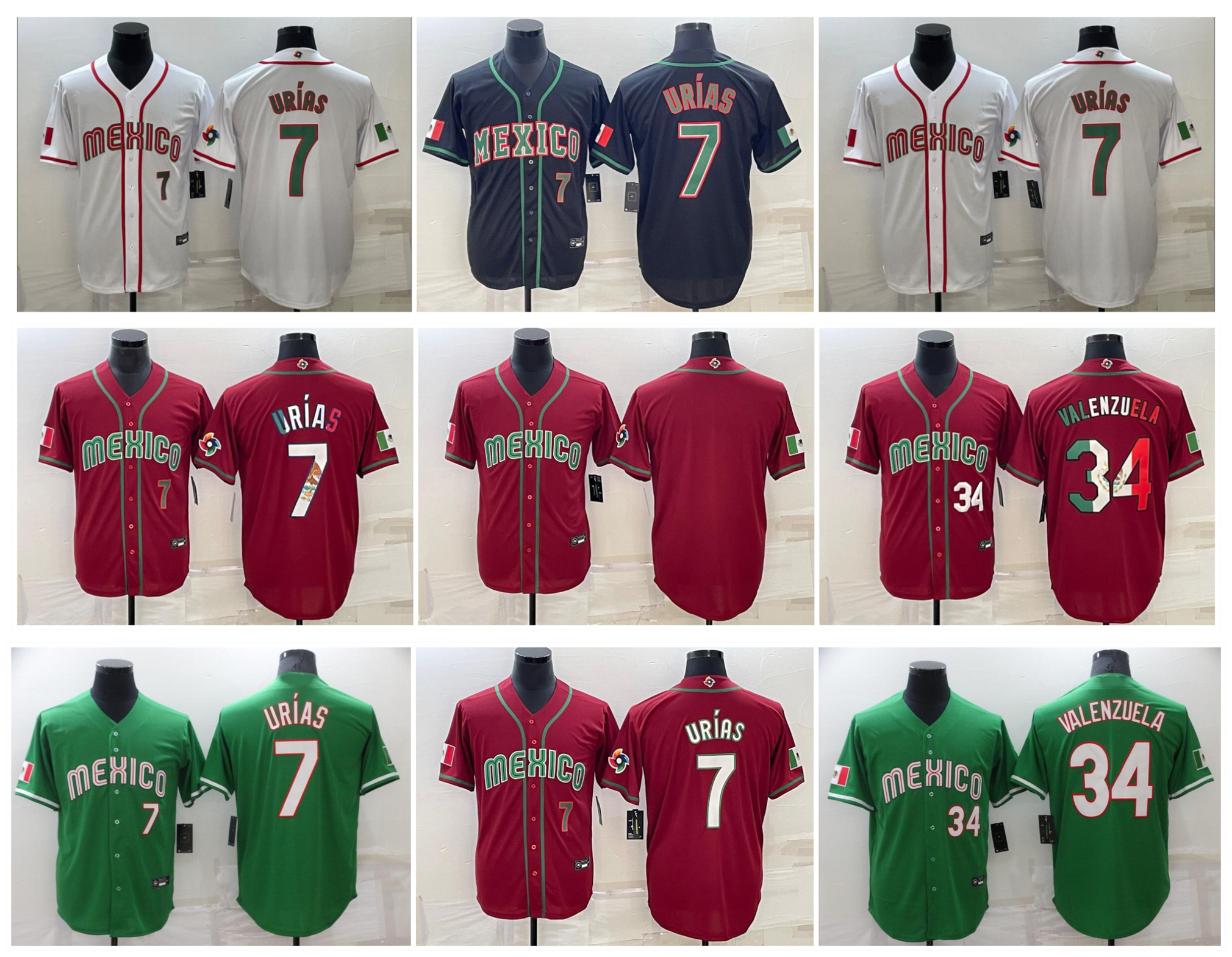 

Julio Urias 2023 Team Mexico WBC Baseball Jersey World Baseball Classic Fernando Valenzuela Red Black Green White Size S-XXXL, As pic