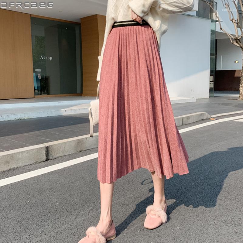 

Skirts Autumn And Winter Woman Pleated Skirt Fashion Streetwear Stretch High Waist Long For Women Elegant Knitted Saia Plissada, Black