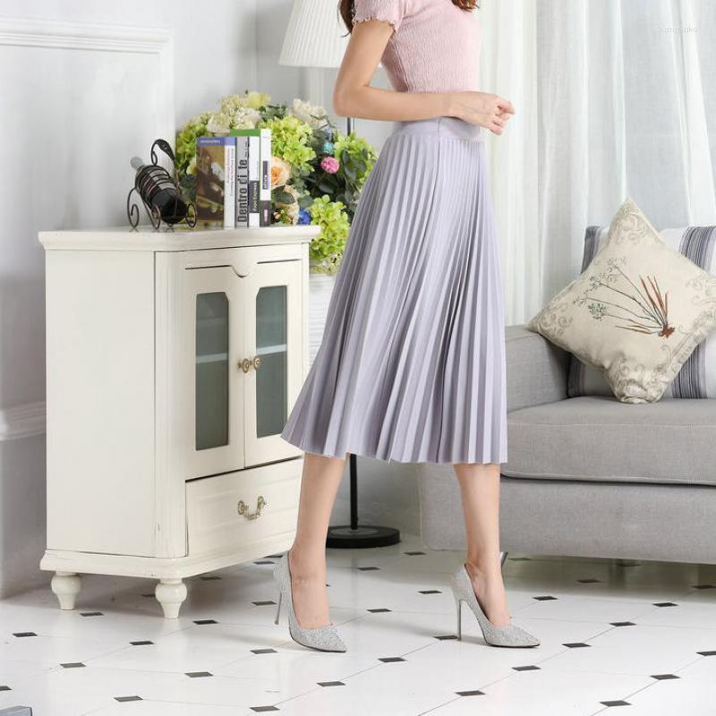 

Skirts 2023 Autumn Spring Simple Solid Color Casual Sweet Pleated Skirt Elastic High Waist Slimming Women Long, Black