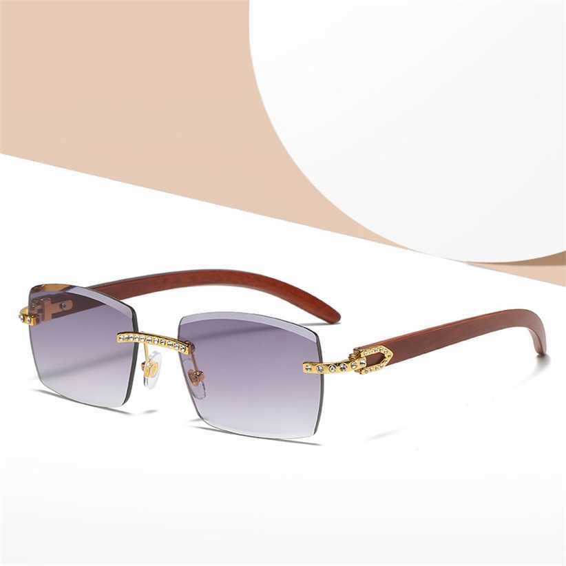 

Sunglasses 2023 new 4578 inlaid personalized fashion wood grain glasses trendy men's frameless belt diamond