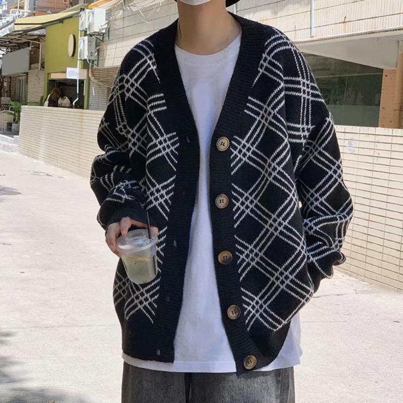 

Men's Sweaters Stylish Men Autumn Coat Single-breasted Casual Sweater Buttons, Black
