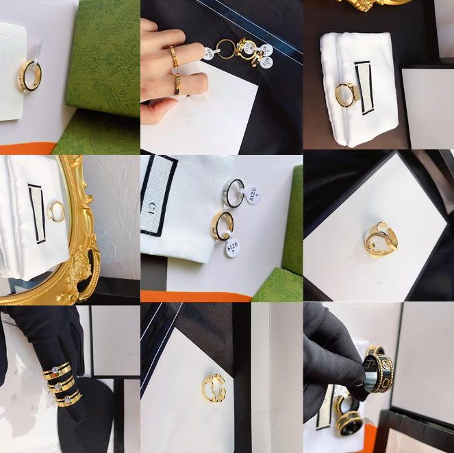 

Designer Branded Letter Band Rings Women 18K Gold Plated Inlay Rhinestone Stainless Steel Love Wedding Jewelry Supplies Ring Fine Carving Finger Ring